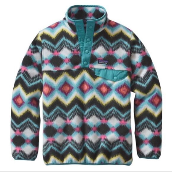 Patagonia Girls Retro Aztec Print Lightweight Synchilla Snap-T Pullover Fleece L - Picture 2 of 13